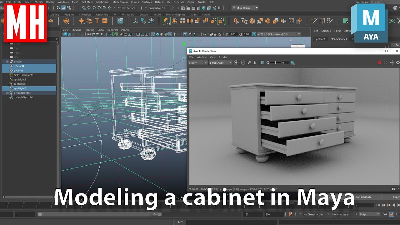 Modeling a 3D Cabinet in Maya 2023 Timelapse (4K video )