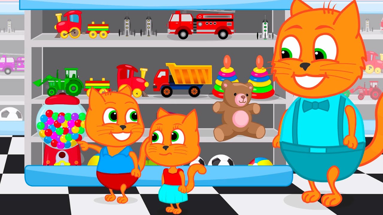 Família de Gatos - Comprando uma máquina de chiclete Desenho Animado em Português Brasil