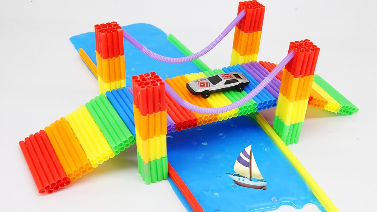 DIY - How To Make Rainbow Bridge With Plastic Straws, Slime, Car toys