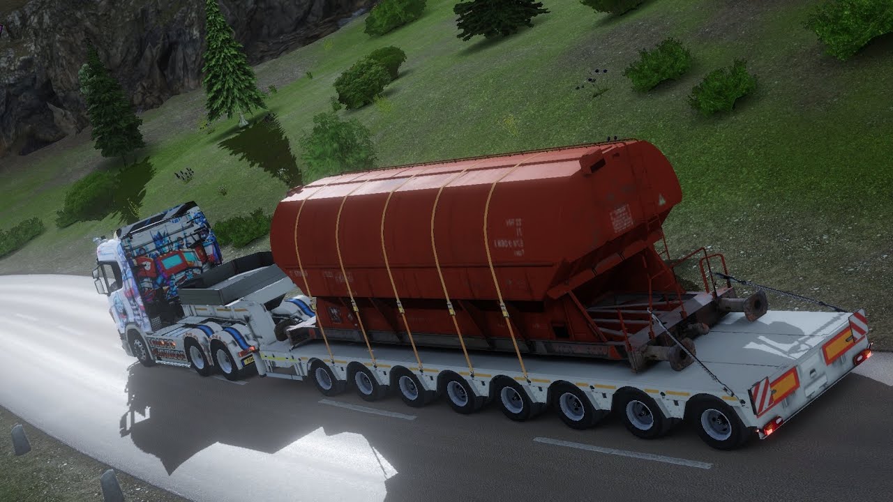 Scania Truck | Low bed trailer angkut kereta tujuan ke LECH, Part 2|| #gamingvideos #wandasoftware 