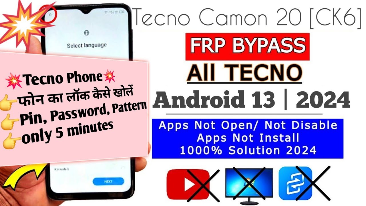 Tecno Camon 20 (CK6) Frp Bypass Android 13 New Method 2024 Without pc