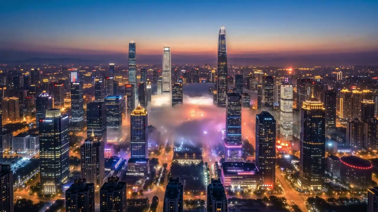Shenzhen – Misty Glass Towers at Dusk | Modern City Ambience 🌫️🌆