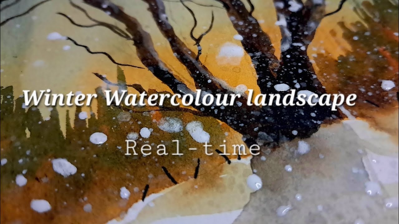 Winter Watercolour landscape//Winter Tree//Real-time 