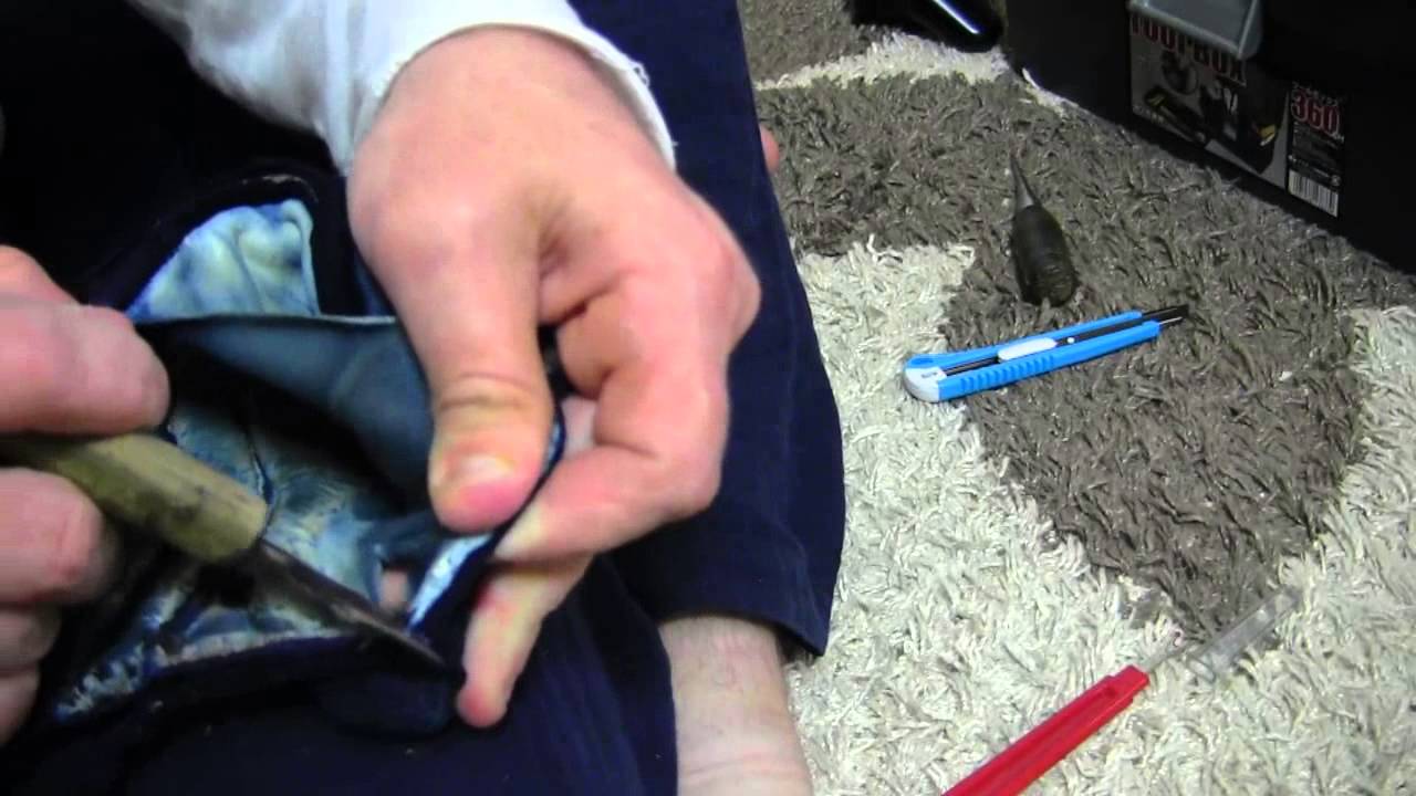Kendo kote repairs       Removing the kote palm