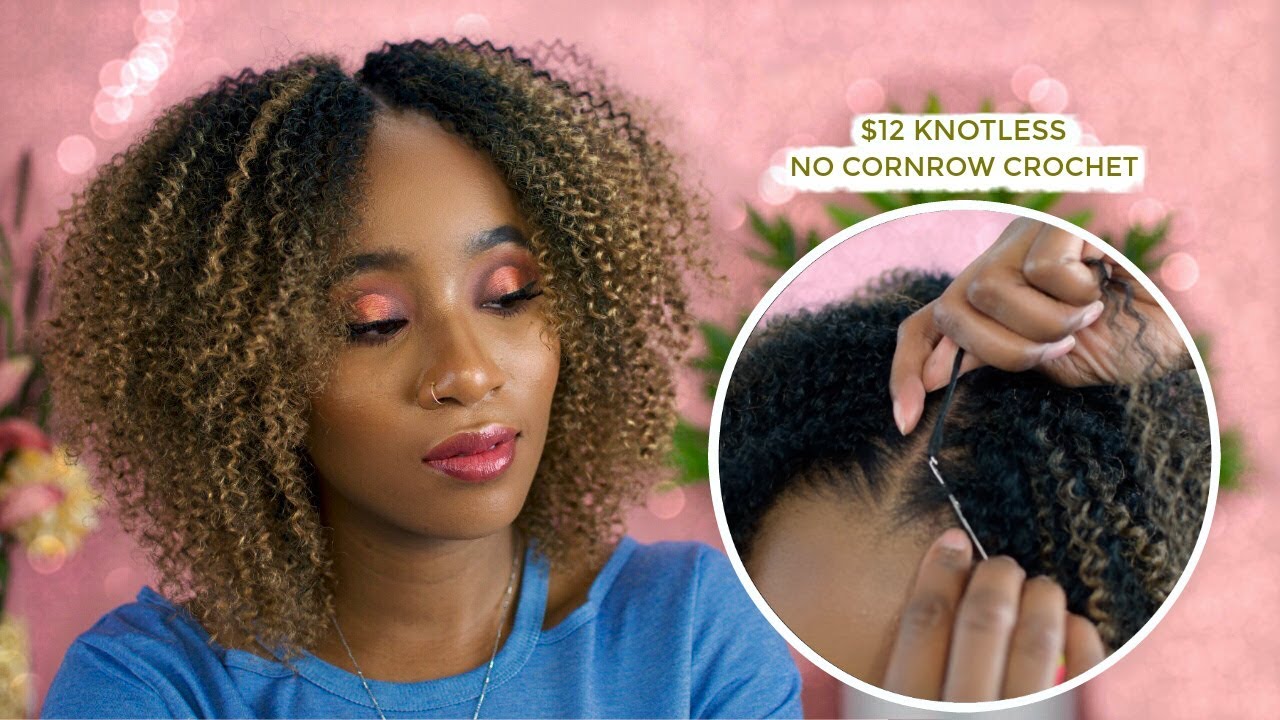 $12 No Cornrow Crochet Braids | Knotless Part and Braidless Style using Lulutress Corkscrew Curl 18