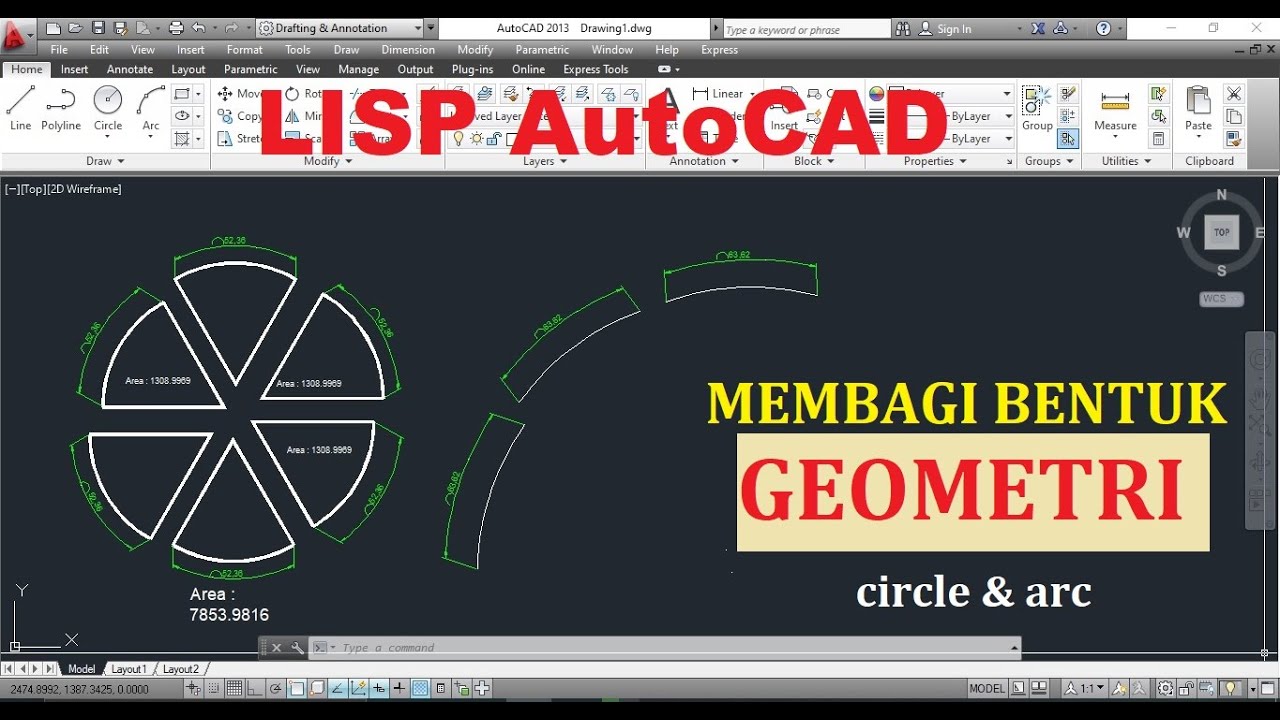 Lisp Autocad Membagi Bentuk Lingkaran & Arc (geometri) || Divide Circle and Arc