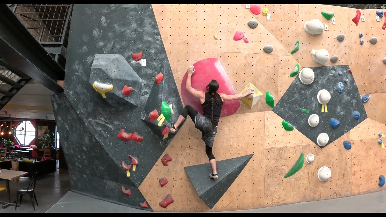 Awkward shoulder bouldering at Revolt