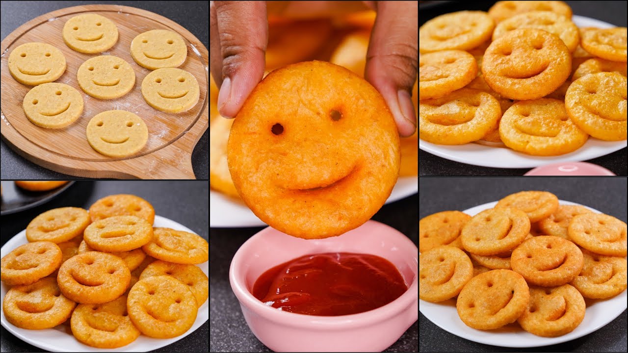 POTATO SMILEY RECIPE | FRIED POTATO EMOJI | ALOO SMILEY | POTATO SNACKS RECIPE | HOMEMADE SNACKS