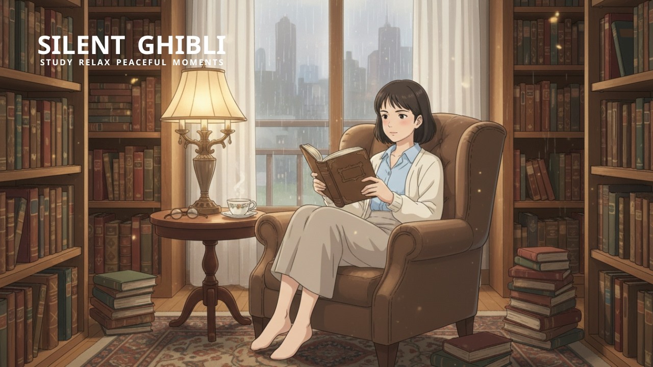 Study in a Rainy Ghibli Library | Soft Music & Focus Sounds for Deep Concentration