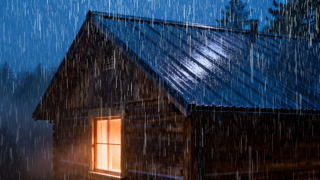 Rain Sounds for Sleeping | Cozy Metal Roof Cabin at Night