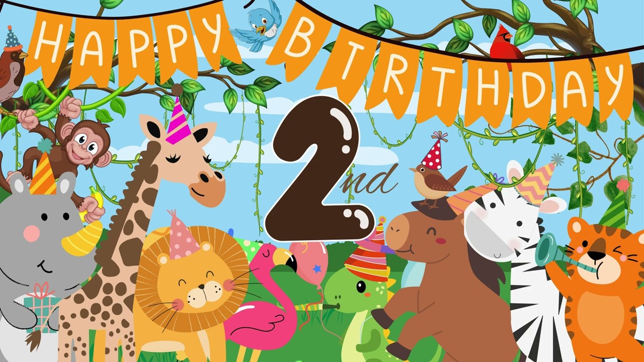 2 HOUR Happy 2nd Birthday Safari Theme Background | Happy Birthday Song