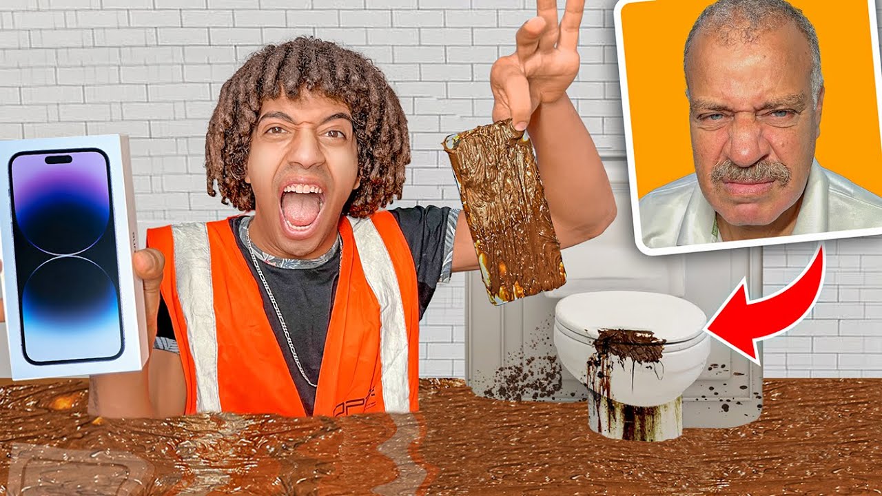 رميت موبايل بابا ف الكاكا و فاجئته بالايفون ١٤ برو ماكس !