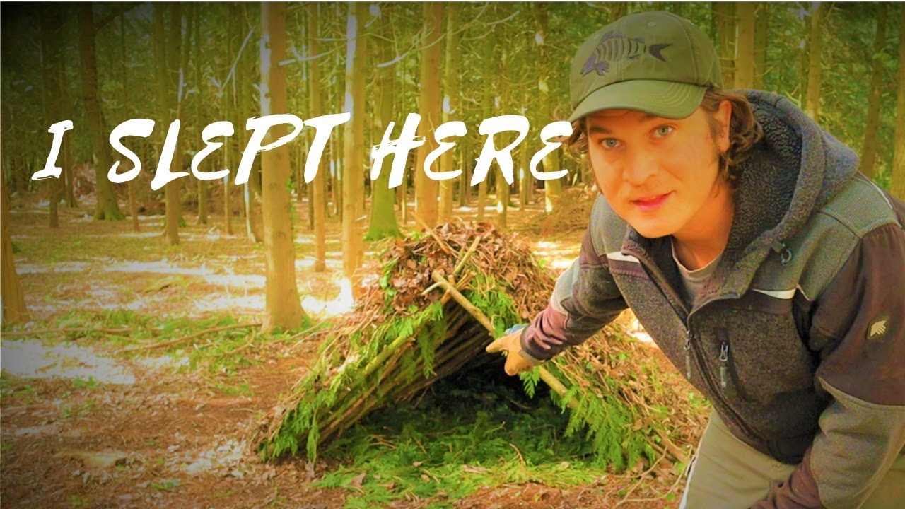 Sleeping In A Woodland Debris Survival Shelter - Build & Sleep - Campfire Cooking - Knife, Axe, Saw