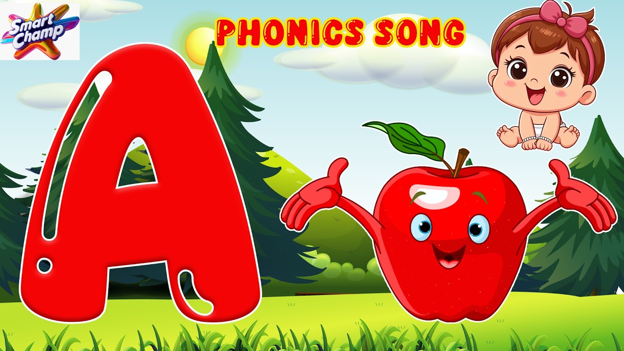 A for Apple Phonics Song 🍎 | Learn ABC Alphabet for Toddlers & Preschool Kids |Smart Champs