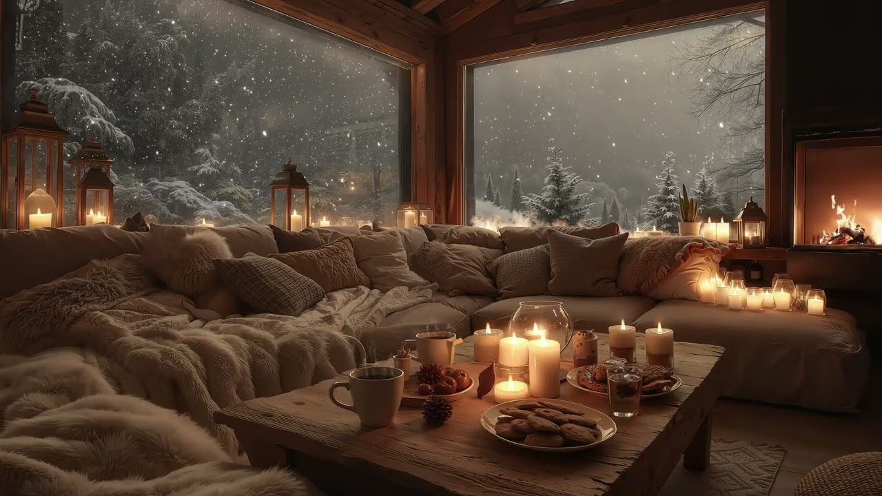Quiet Snowy Cabin Night ❄️ Soft Piano, Fireplace Warmth for Sleep & Focus