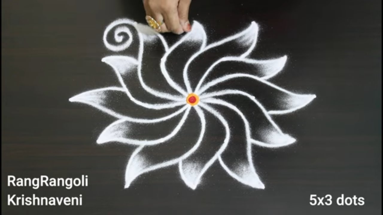Traditional Rangoli🌺5x3 dots Pandaga Muggulu🌺Easy Kolam🌺RangRangoli Krishnaveni