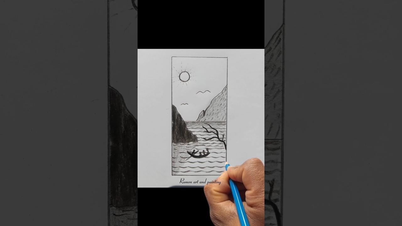 Easy river scenery drawing || How to draw river valley scenery #shorts  #river #valley  #pencilart