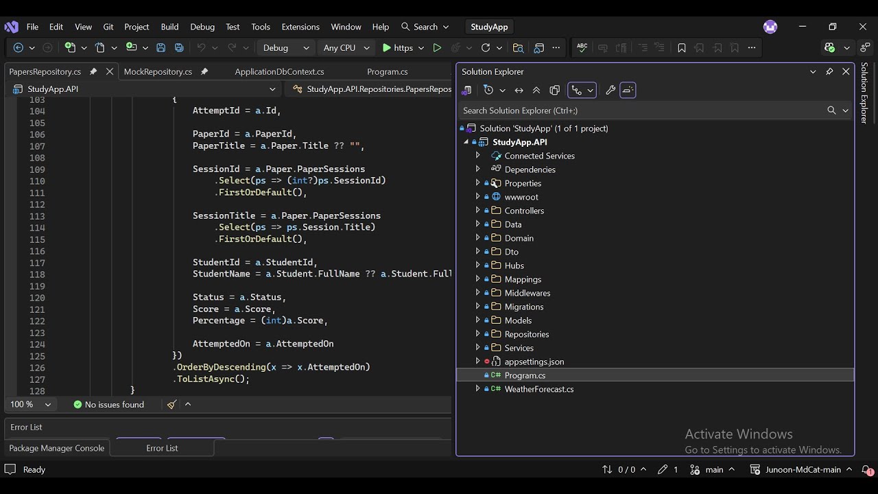MDCAT Web Application Architecture | ASP.NET Core + SOLID Principles + OOP + Code First ORM