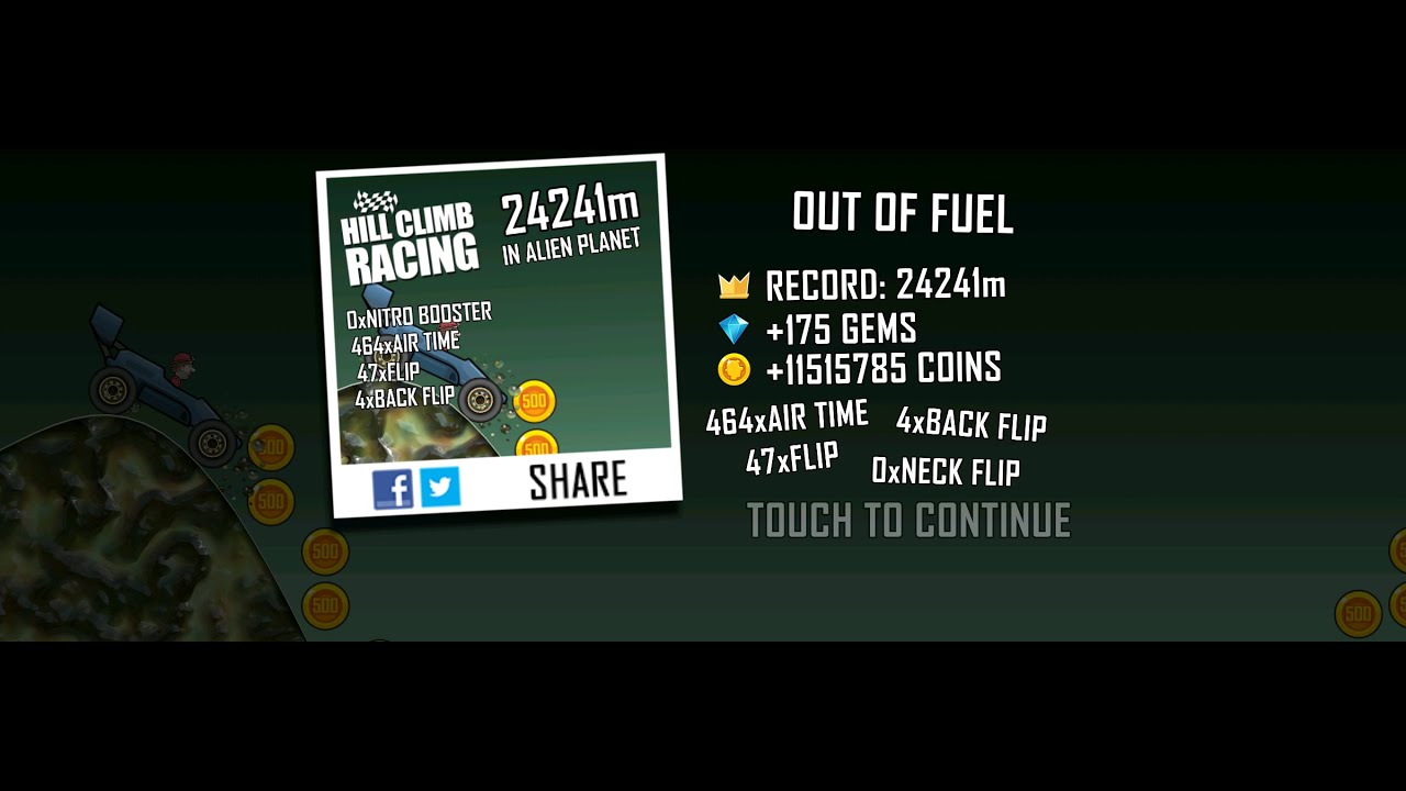 Hill Climb Racing: Garage Race Car - Alien Planet 24241m (New World Record!)