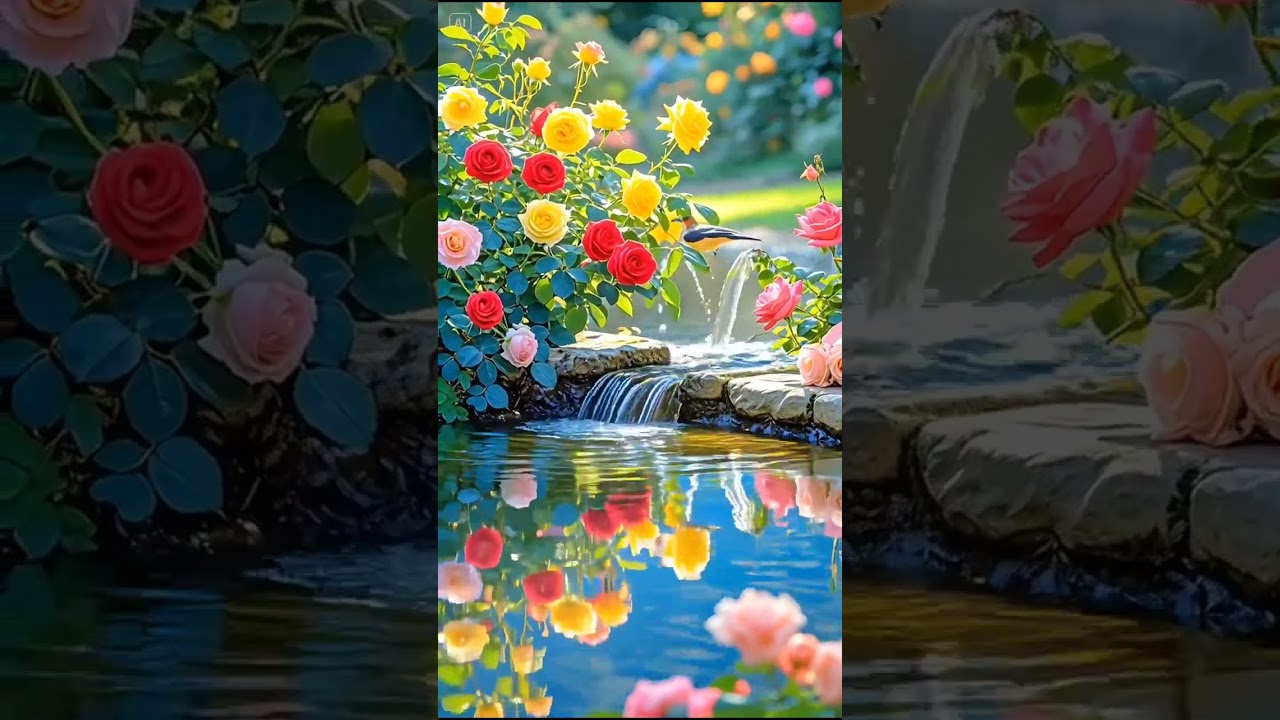 Flowers and Birds in Fountain 🐦🌷 #flowers #birds #nature #shorts