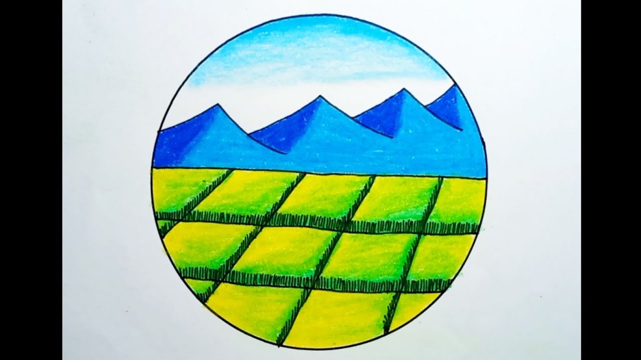 How To Draw Rice Field Landscape Step By Step |Drawing Rice Field Scenery In A Circle