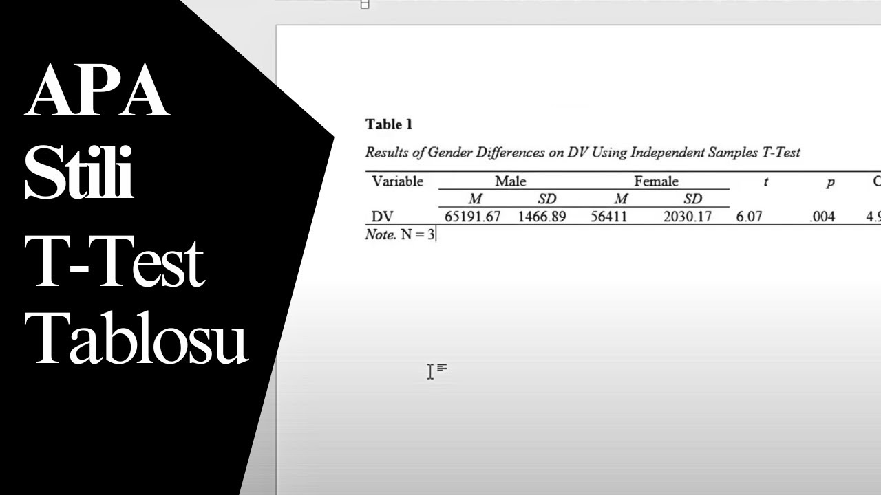 APA Tarzında T-Test Tablosu Oluşturmak