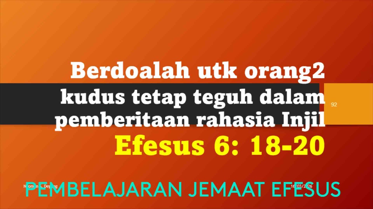 BERDOA UTK ORANG2 KUDUS TEGUH MEMBERITAKAN INJIL   ---LIVESTREAM PPK 160326