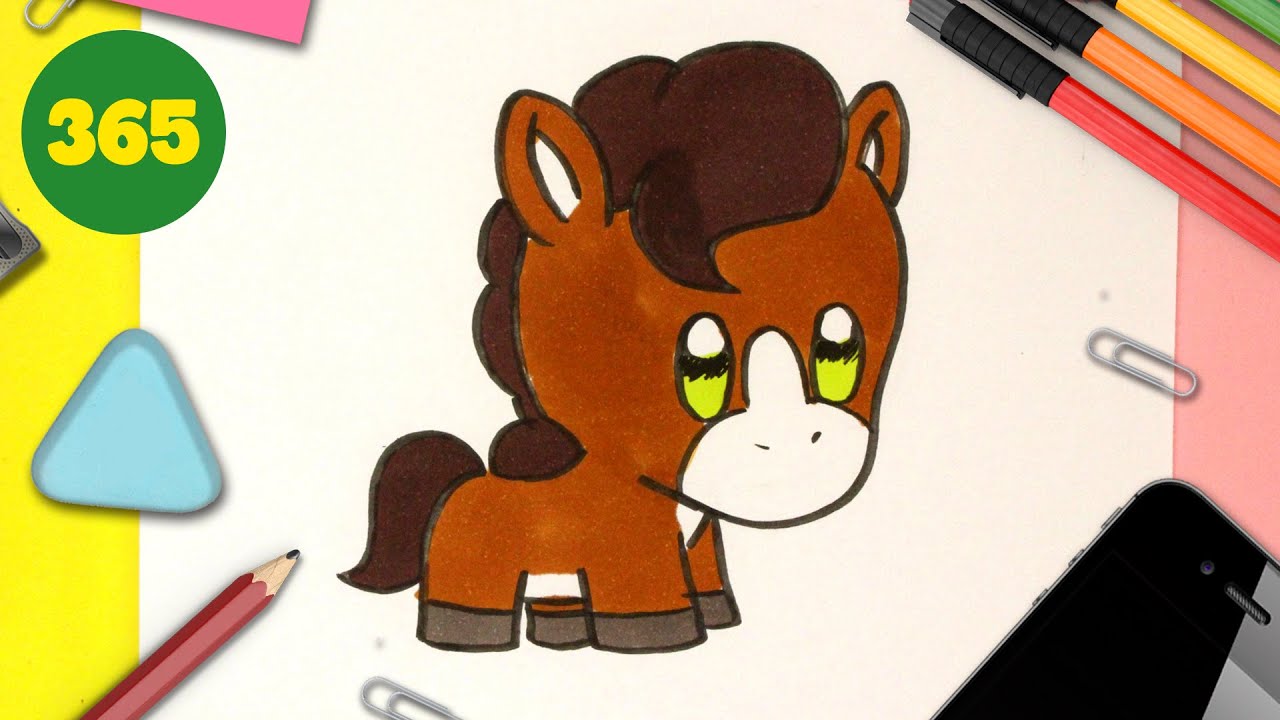 Comment dessiner un cheval kawaii - Pas à pas - comment dessiner des animaux kawaii