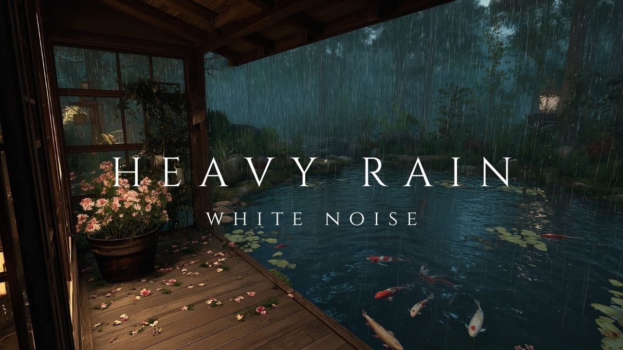 ASMR Heavy Rain White Noise | Calming Porch & Pond Ambience for Focus & Relaxation