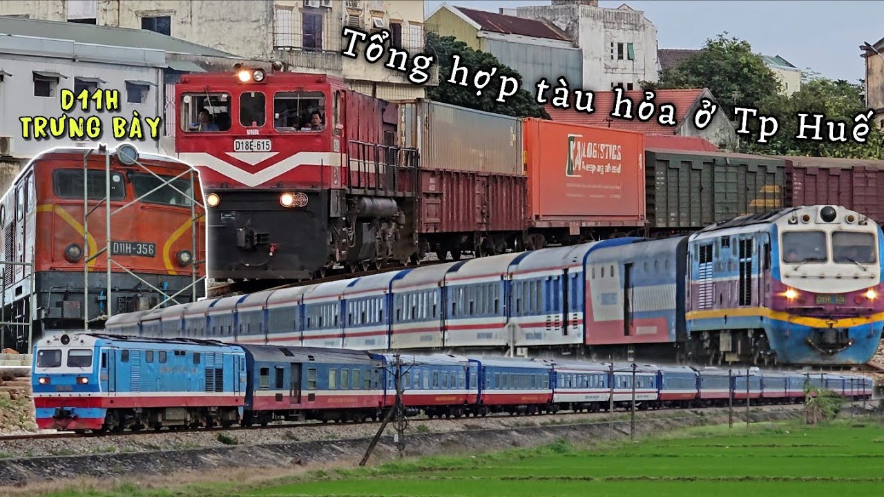 THAM QUAN ĐẦU MÁY D11H TRƯNG BÀY Ở GA HUẾ VÀ CÁC ĐOÀN TÀU QUA TP HUẾ TRONG 1 NGÀY