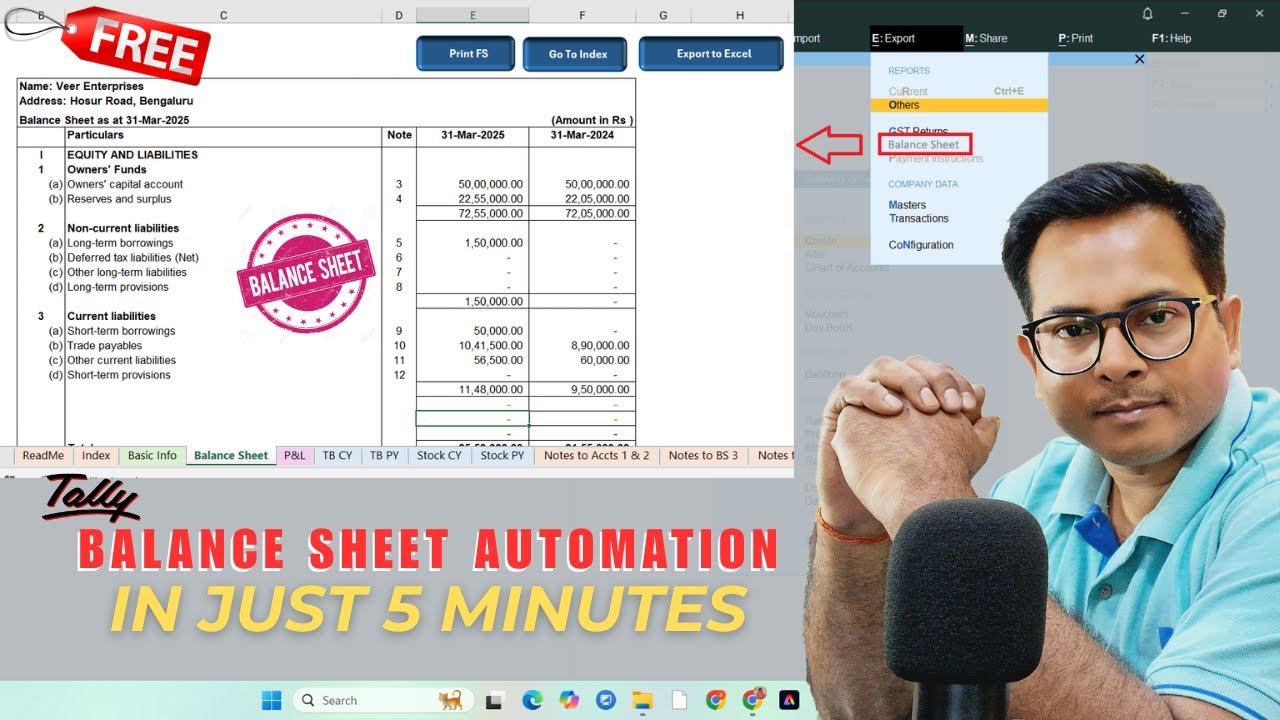 TALLY PRIME TO BALANCE SHEET | Tally To Excel Balance Sheet Automation @Learn Well