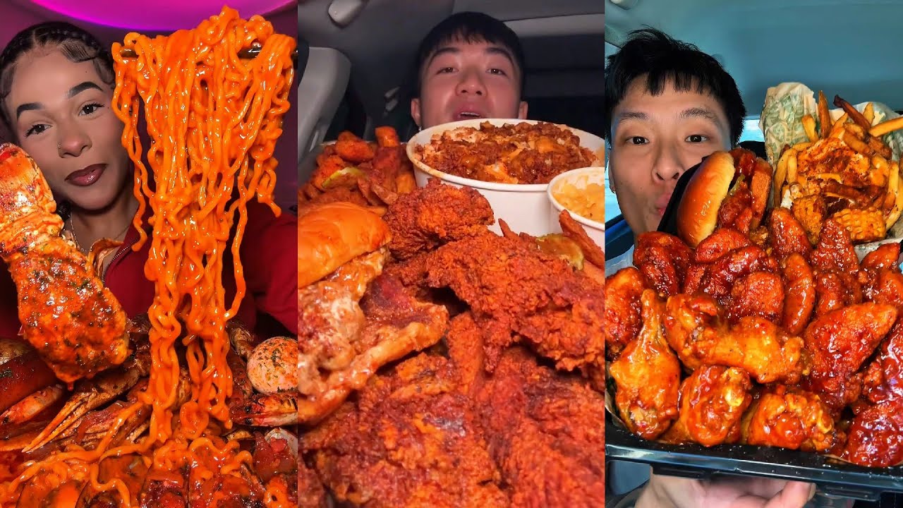 TIKTOK Mukbang Compilation | SeaFood Boil, Wingstop, Cane's, In-N-Out & More!