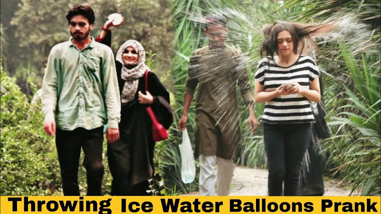 Girl Throwing Ice Water Balloons at People Prank