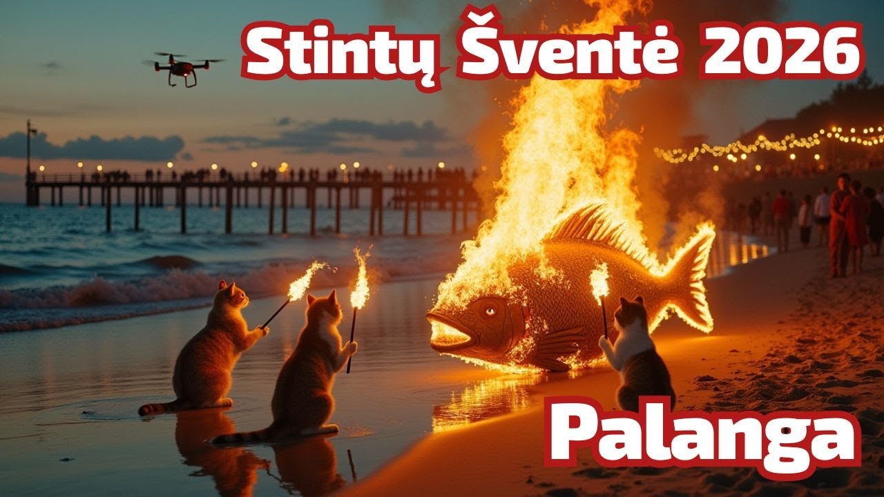 🐟🔥 Palangos Stinta 2026 🔥🐟 Ярмарка и сожжение гигантской рыбы у моря#литва #palanga