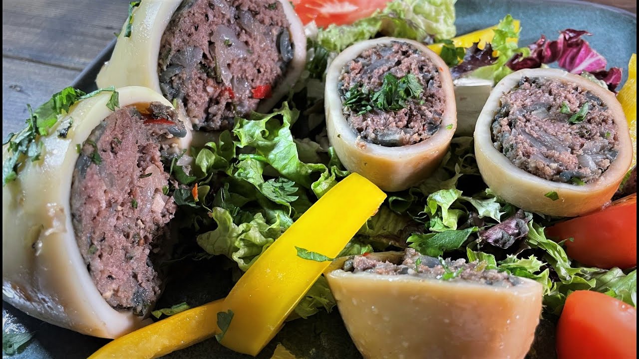 Фаршированные кальмары с фаршем из духовки | Каракатица с мясным фаршем | Очень вкусно и нежно.