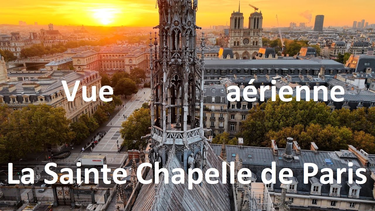 Vues aériennes extérieurs et intérieurs en drone de la Sainte Chapelle de Paris