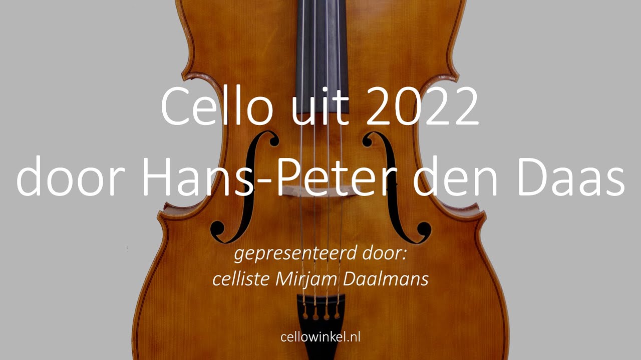 Cello uit 2022, gebouwd door vioolbouwer Hans-Peter den Daas. Gepresenteerd door Mirjam Daalmans