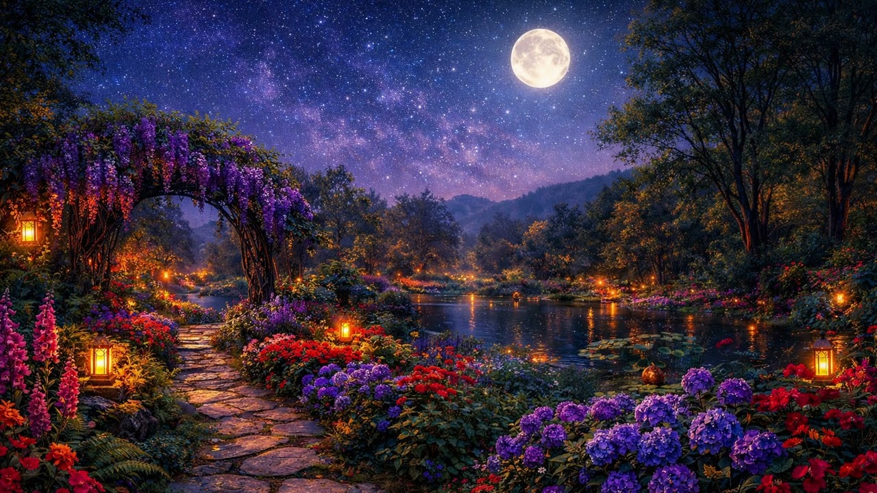 Midnight Garden Path | Botanical Ambient Journey for Creative Visualization and Stress Relief (30m)