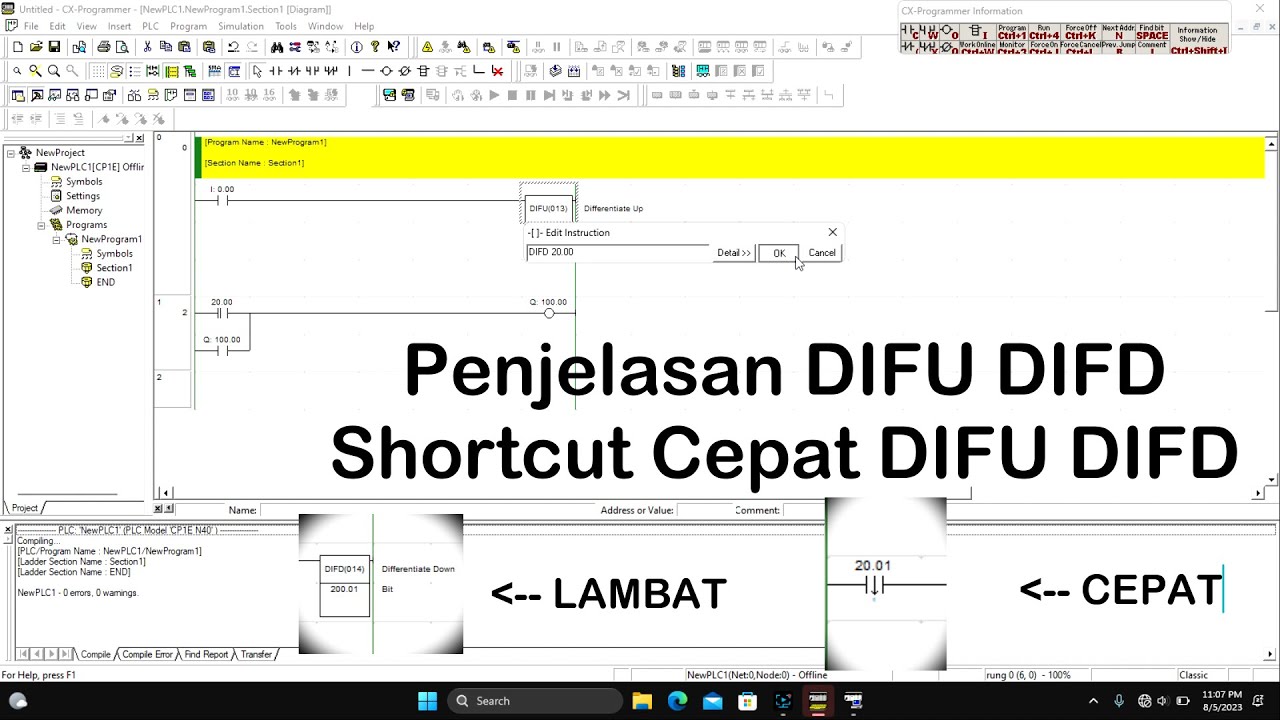 Apa Itu DIFU dan DIFD Instruksi Differential Up dan Differential Down CX Programmer (Basic PLC)