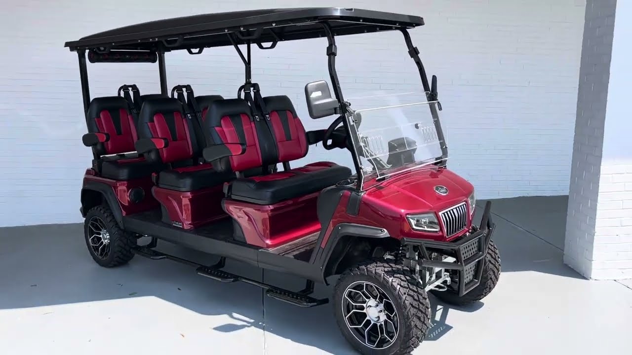 Burgundy Evolution Maverick 6 Forward Facing Lithium Golf Cart