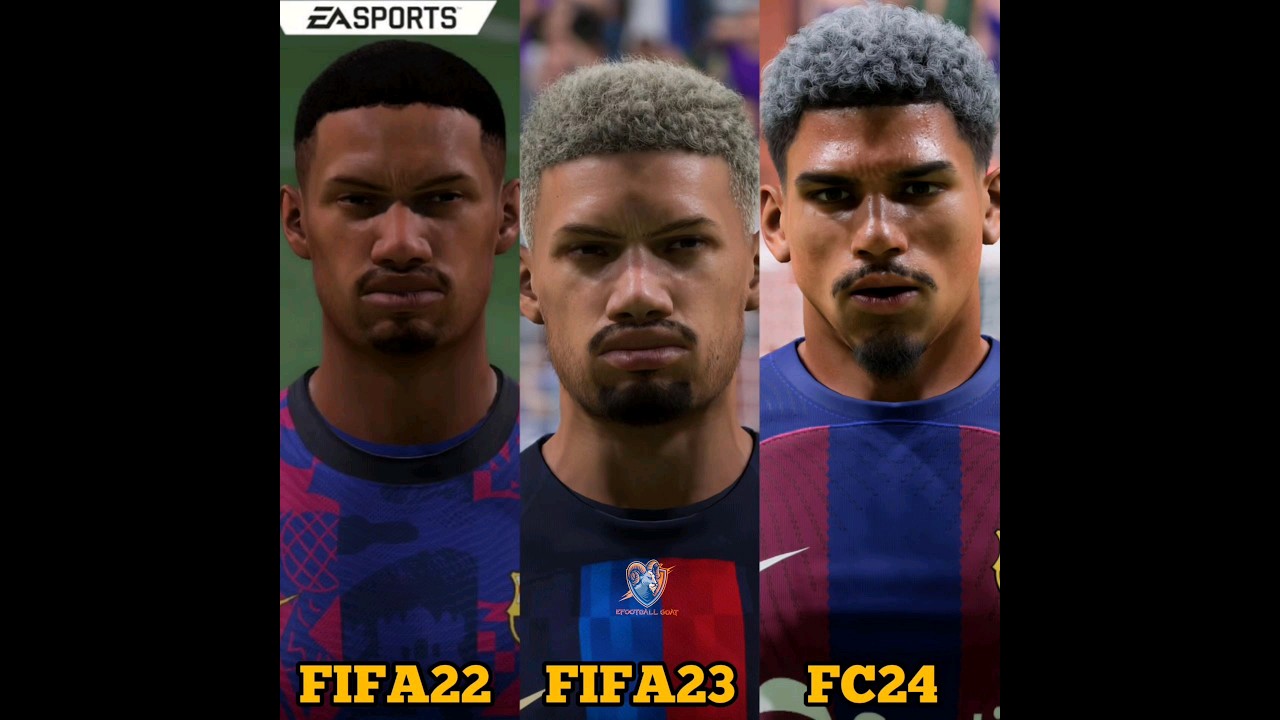 FIFA 22 vs FIFA 23 vs EA Sports FC 24 Barcelona Player Faces Comparison