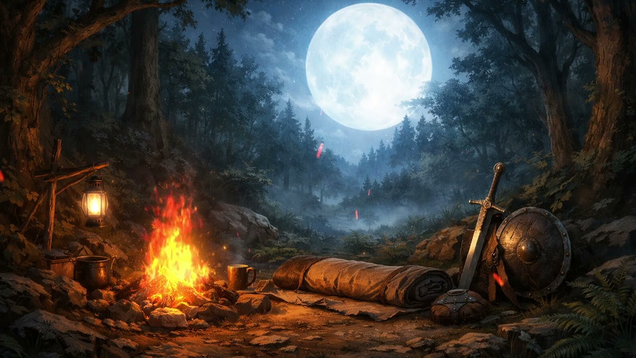 Peaceful Magical Forest Clearing at Night | Calm Adventure Retreat for Focus & Relaxation