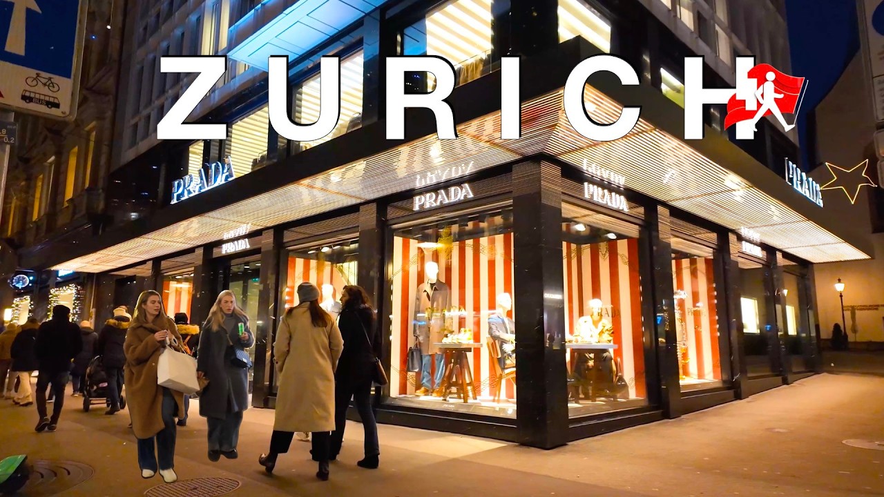ZURICH SWITZERLAND City Lights Winter Evening Relaxing Walking Tour 🇨🇭
