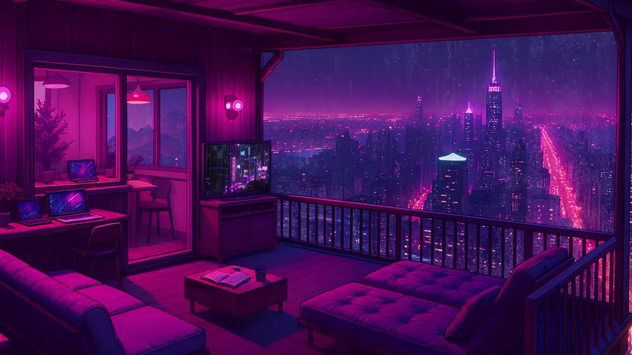 Rainy City View from Cozy Gamer Room | Lofi Music for Deep Sleep & Focus