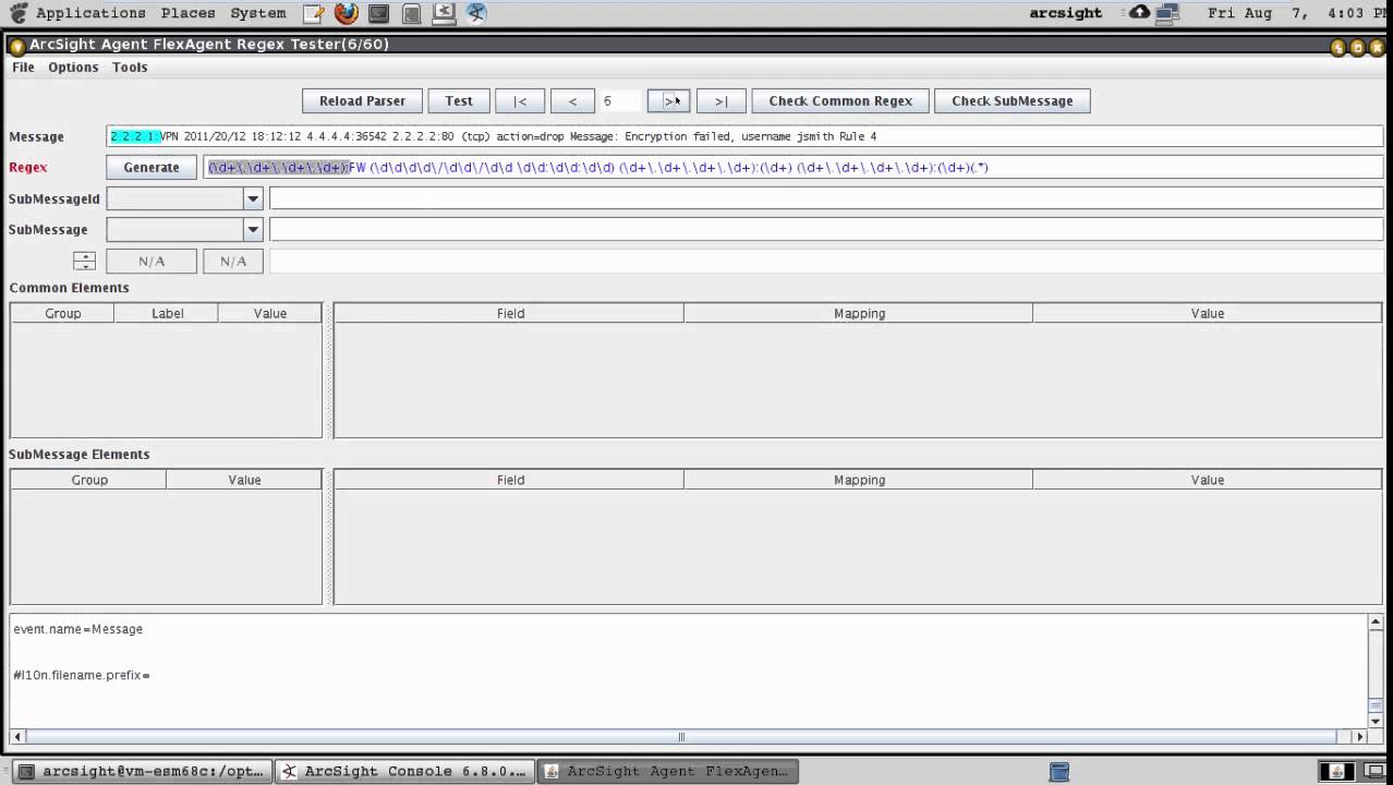 Creating a regex flex connector for HP ArcSight