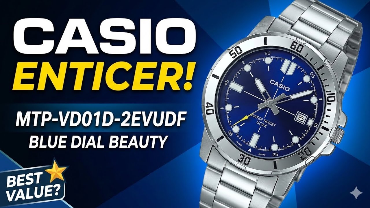 The Casio Enticer Men Quartz Blue Dial Analog Stainless Steel Watch A1364 Unboxing MTP-VD01D-2EVUDF