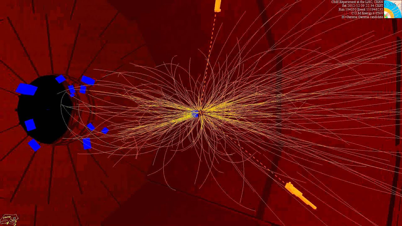 LHC collision event at CMS showing two photons -- 8 TeV (CMS Higgs search)
