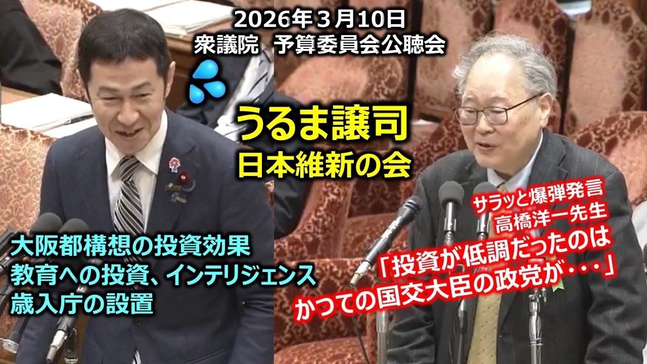 うるま譲司（大阪8区）#日本維新の会　2026年3月10日　衆議院　予算委員会公聴会
