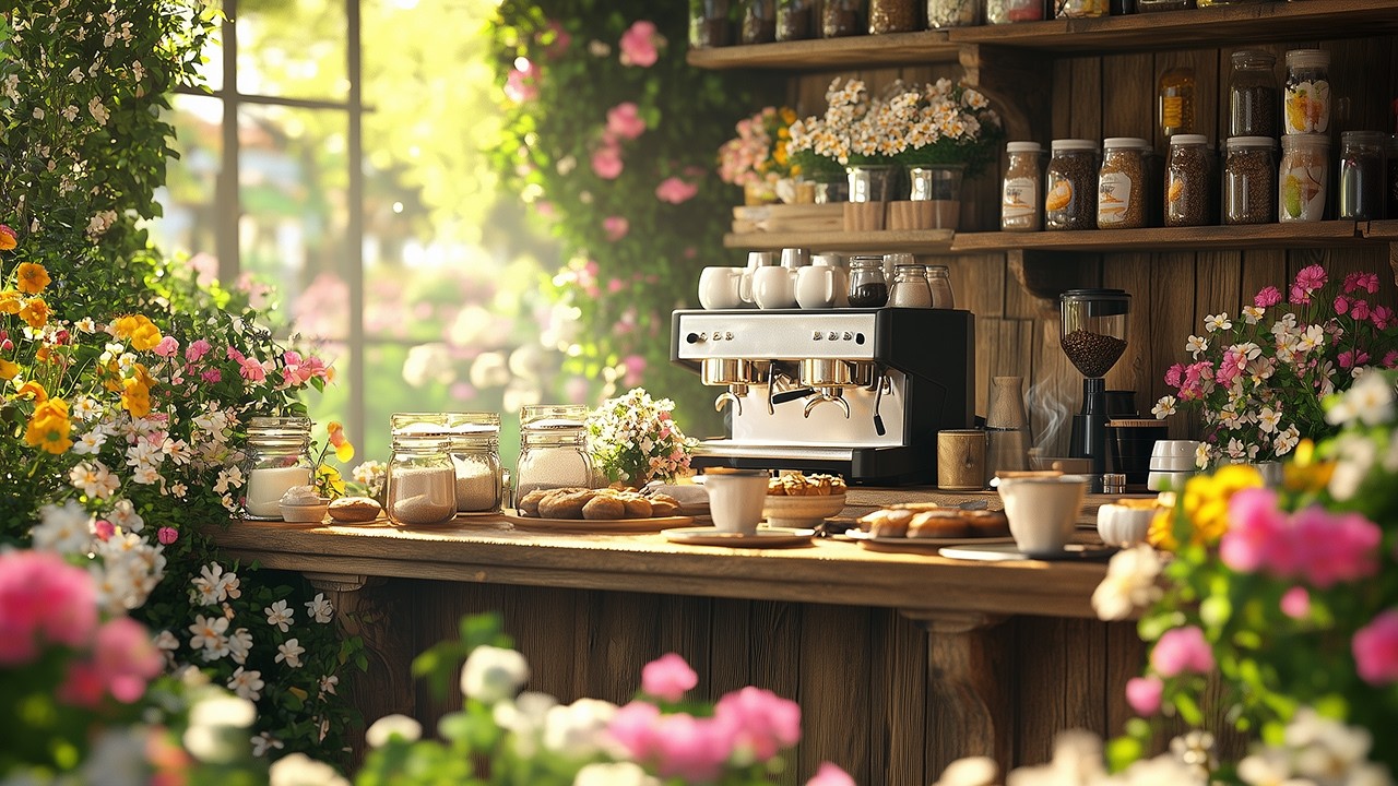 Warm Spring Café Music ☕ Garden Coffee Corner | Soft Jazz, Piano & Cozy Ambience