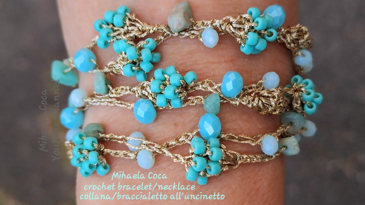 Collana o braccialetto all'uncinetto con perline, tutorial facile🌸Crochet bracelet tutorial.